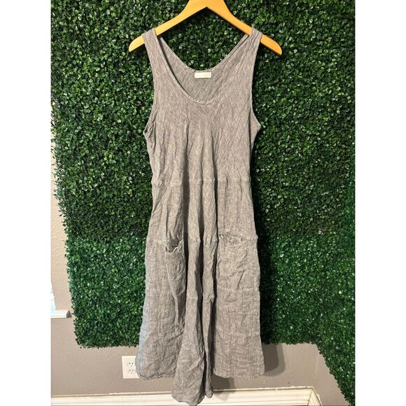 CP Shades Tank Midi Dress Medium Gray Sleeveless Scoop Neck Linen Pullover Solid - Picture 1 of 4